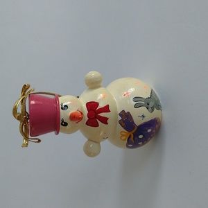 Wood Snowman Christmas Ornament Russian Hand Painted 2000 signed